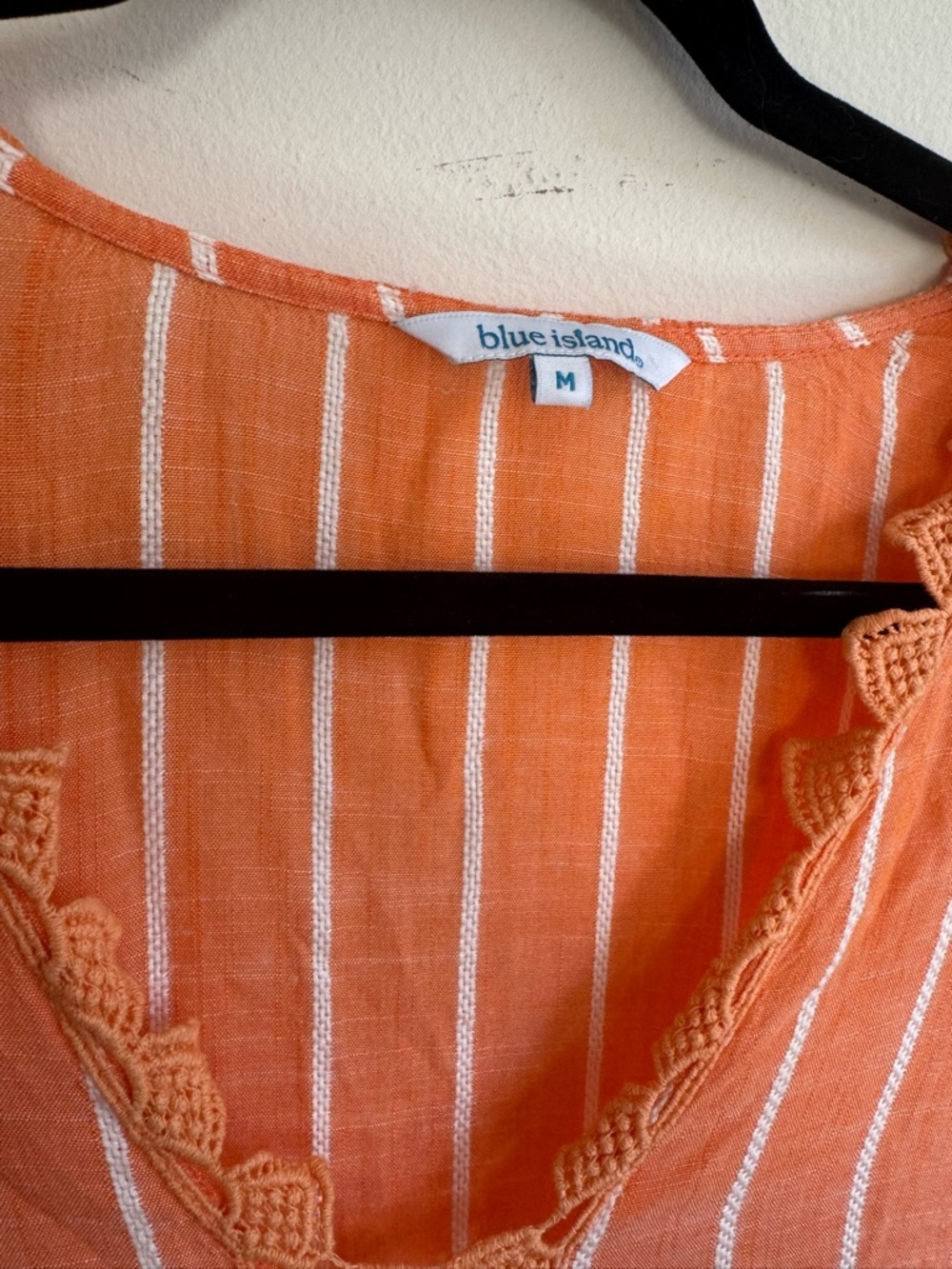 Blue Island Orange Boho Blouse Striped Crochet Lace Peplum Top Size M - Picture 3 of 10